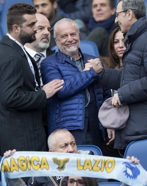 Il presidente del Napoli Aurelio De Laurentiis in tribuna all&#39;Olimpico. Ansa